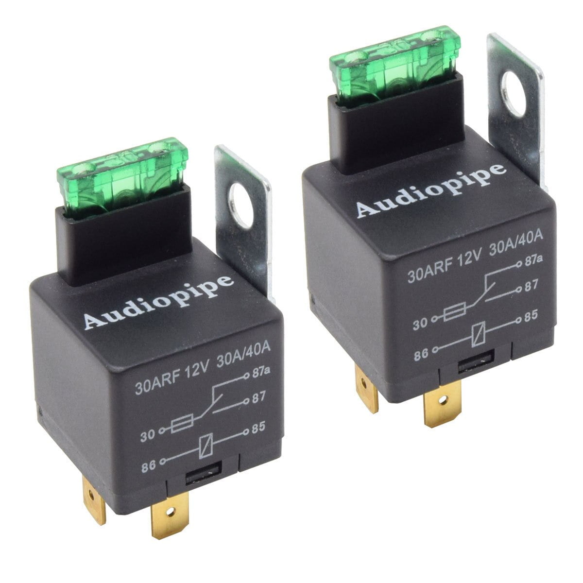 2-Pack Fused Relay 12V 30A/40A 5-Pin Auto Metal Mounting Tab SPST Built