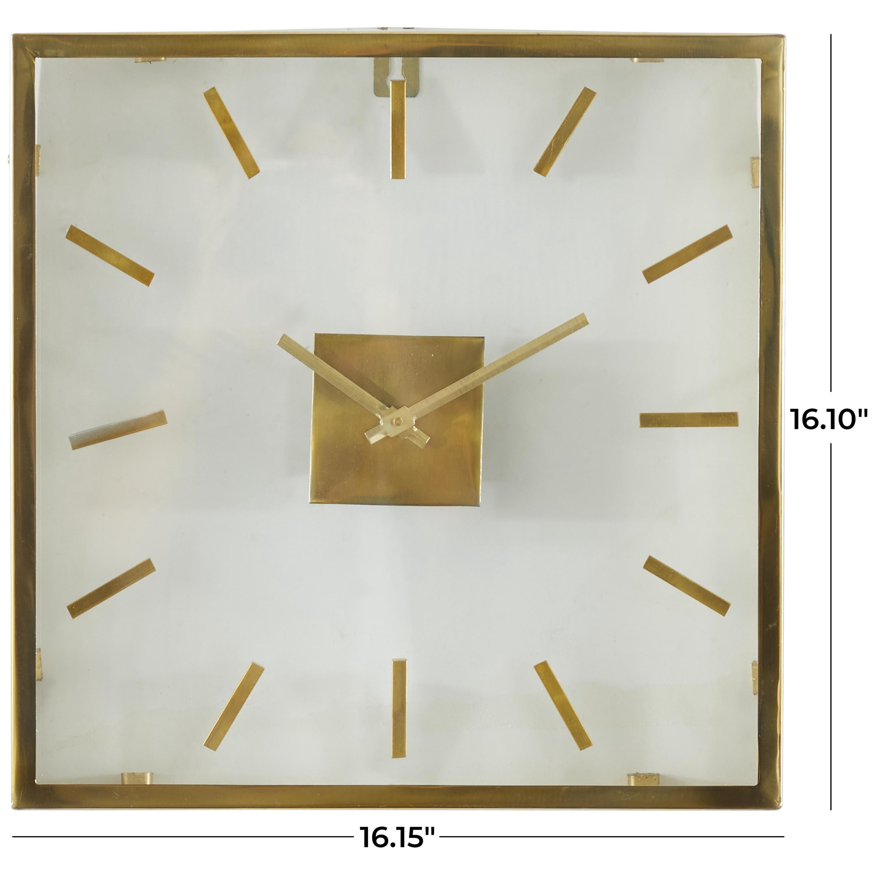 DecMode 16" Gold Stainless Steel Metal Wall Clock with Clear Face