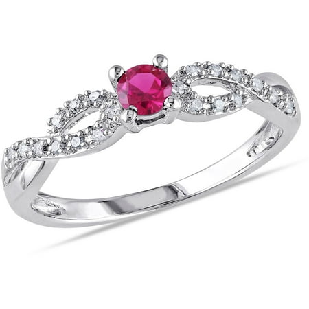 1/5 Carat T.G.W. Created Ruby and Diamond Accent Sterling Silver Cross-Over Ring