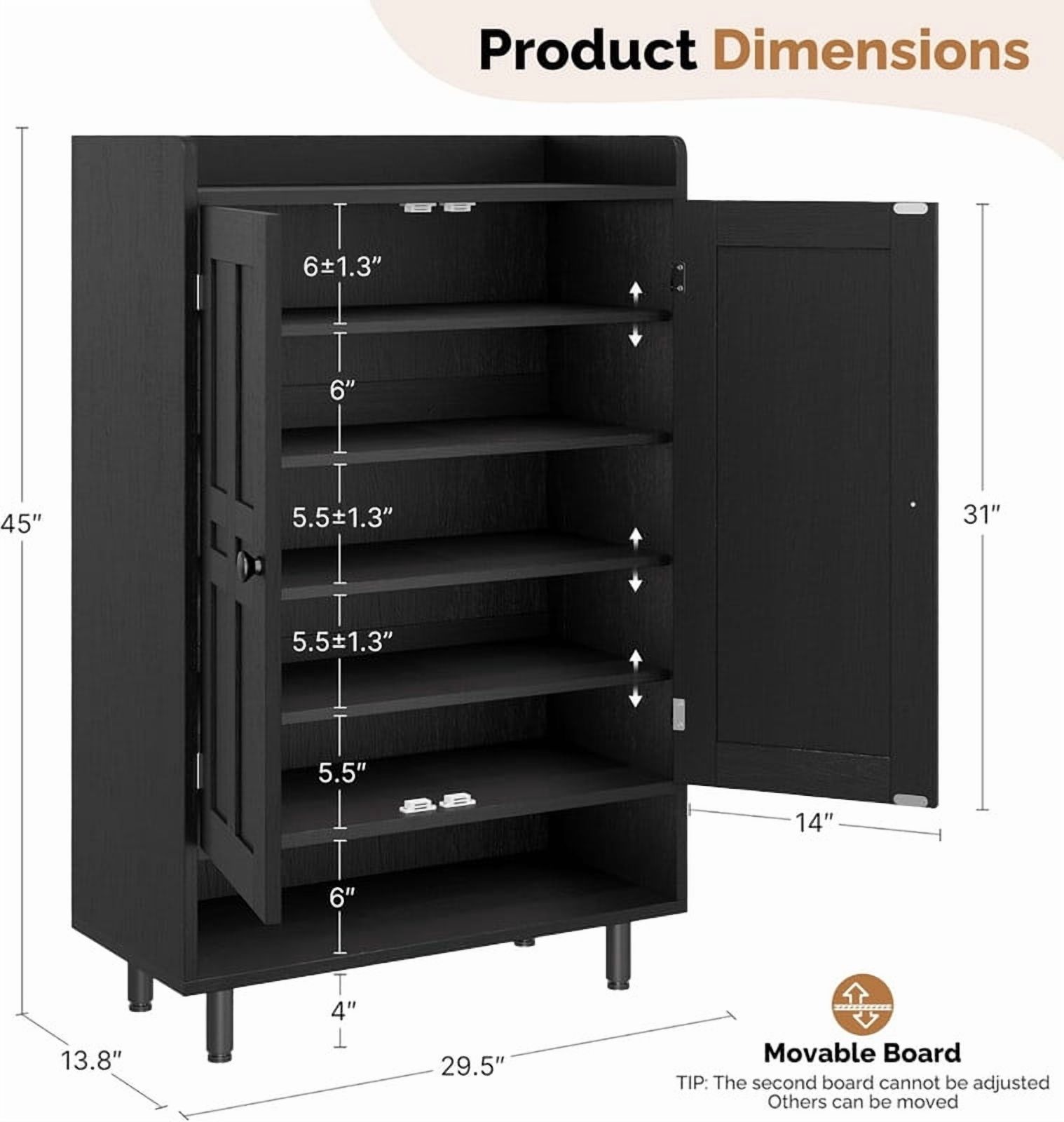 Hawsaiy Entrance Shoe Cabinet with Doors, 6-Tier Farmhouse Shoe Storage Organizer with Adjustable Shelves, Holds 18-24 Pairs, Entryway Shoe Rack Cabinet with Metal Legs
