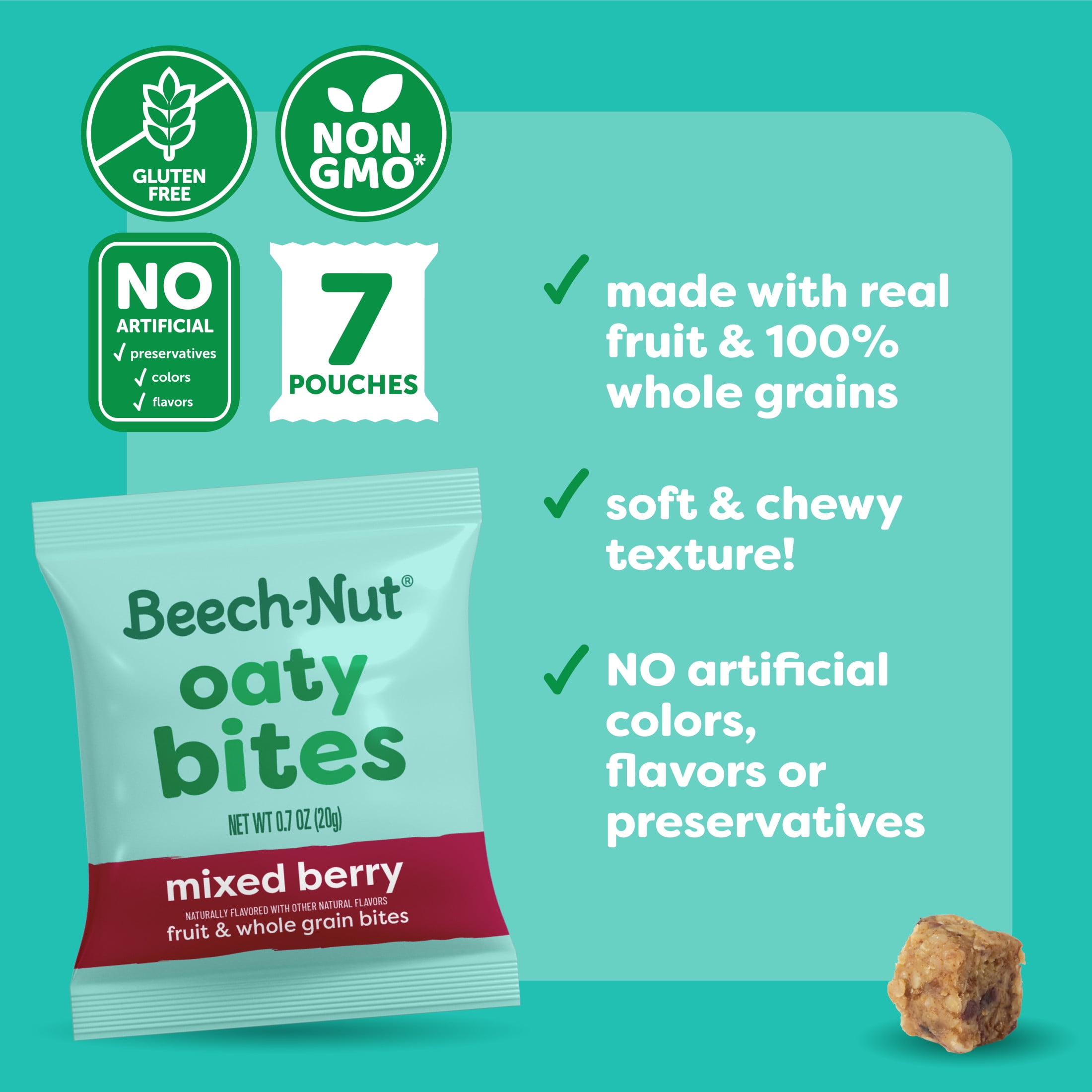 (4 pack) Beech-Nut Oaty Bites with Fruit & Whole Grains, Mixed Berry Toddler Snack Bites, 7 Packs