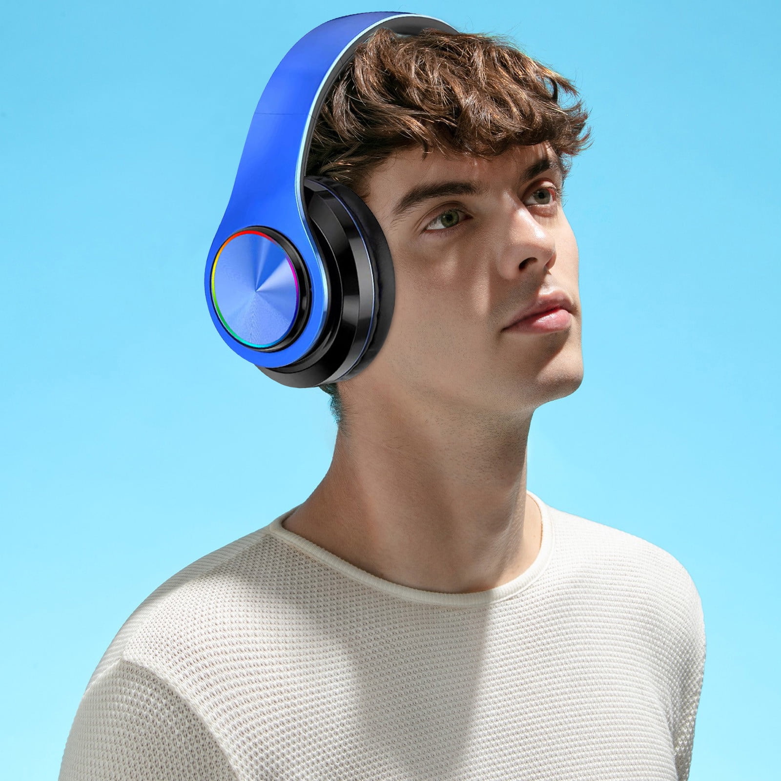 Bluetooth Headphones Over-Ear, Foldable Wireless and Wired Stereo Headset Micro SD/TF, FM for Cell Phone,PC,Soft Earmuffs &Light Weight for Prolonged Wearing,Blue