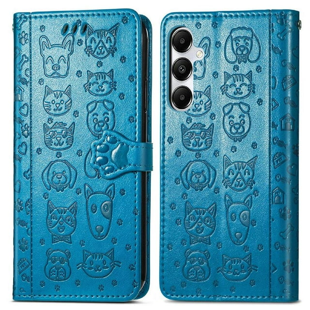 Funda Cartera FOXDOCK para Samsung Galaxy A55 5G , Flip PU con Relieve de Gatos y Perros, Tarjetero y Soporte