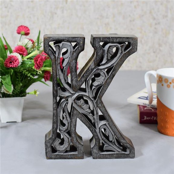 BBH Homes UBBBMH6284SCKHS K Alphabet Handmade Letter Block Eco-Friendly Wall Decor, Grey Antique