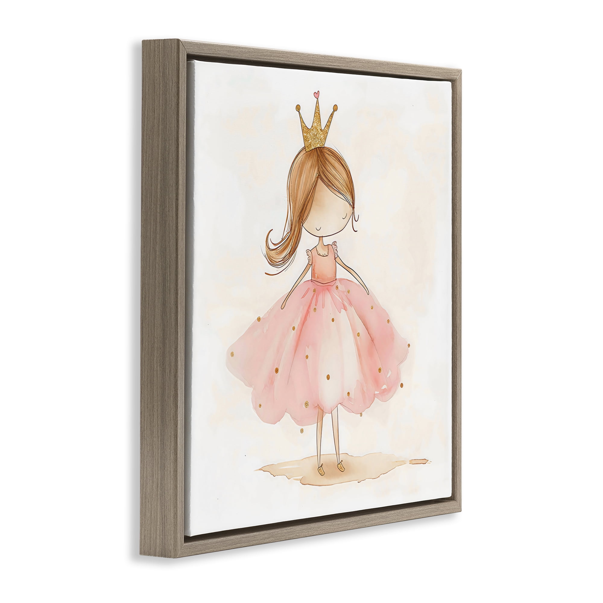 Stupell Industries Little Princess with Crown Brown Framed Floater Canvas Wall Art, design by Creative Studio