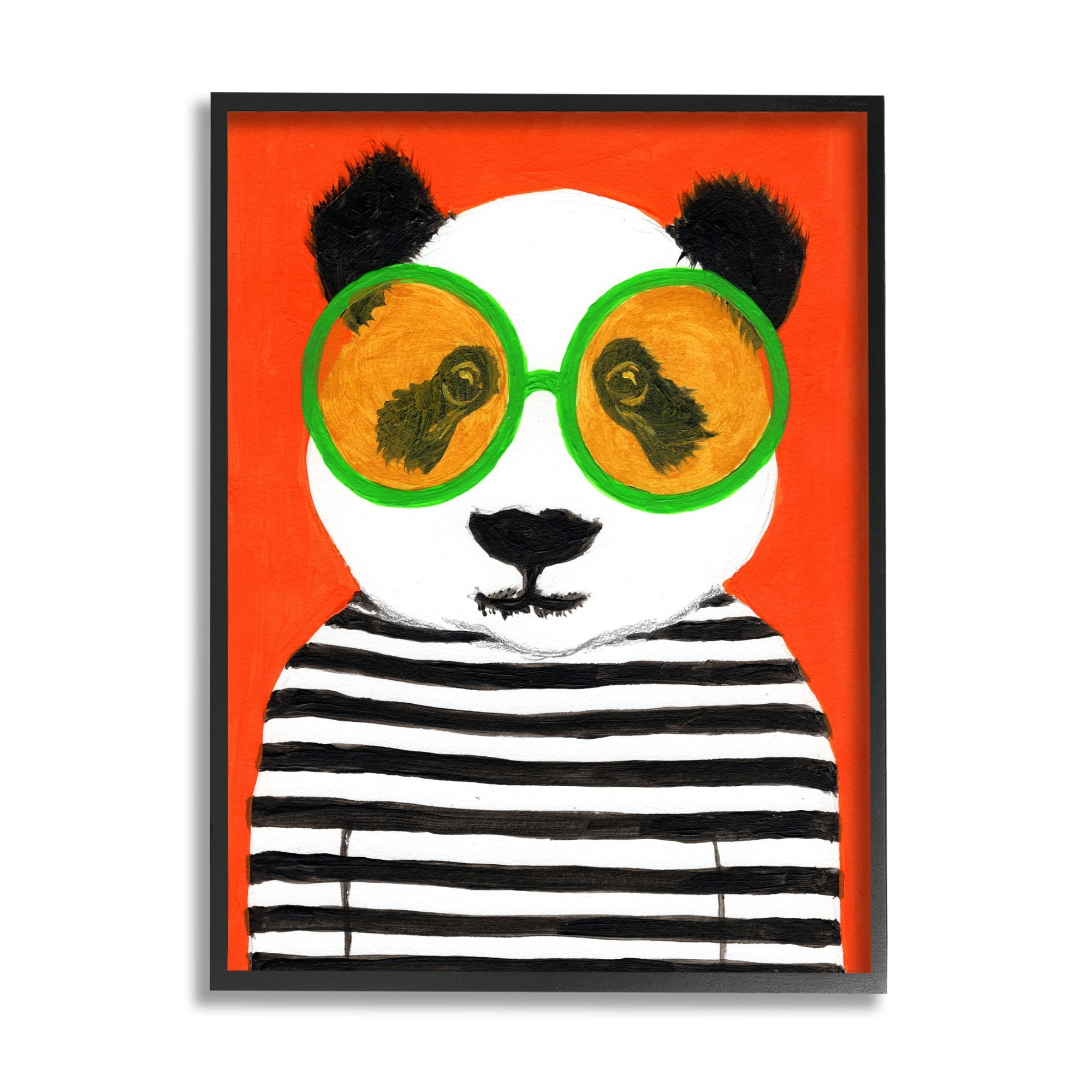 Stupell Industries Bold Panda Bear Striped Shirt Animals & Insects Painting White Framed Art Print Wall Art