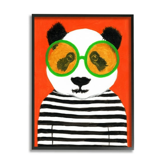 Stupell Industries Bold Panda Bear Striped Shirt Animals & Insects Painting Black Framed Art Print Wall Art