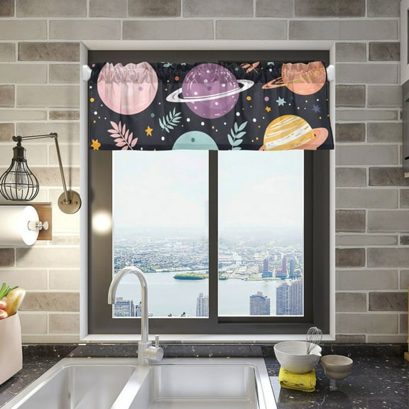 Colorful Planets in Space Curtain Valances for Windows Kitchen Living Room Valances 54" W x 18" L