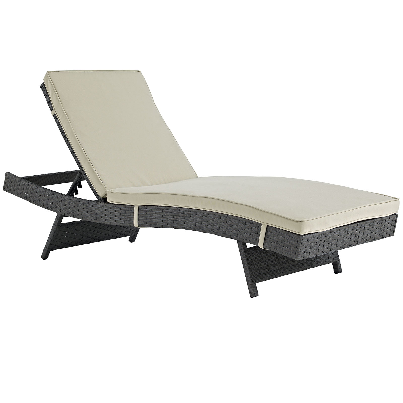 Beige Rattan Outdoor Patio Adjustable Chaise Lounge