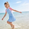 thumbnail image 4 of Girls One Piece Swimsuit Skirted Kids Bathing Suits Zipper Short Sleeves Swimwear Girls Swim Dress, 4 of 8