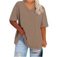thumbnail image 1 of Hecho para Más Camisa Mujeres de Cuello en V de Gran Tamaño de Manga Corta Top Sólido, Base de Verano Deportivo Tee para el Uso Diario Y Casual Del Hogar, Bastidor de Imitación Ligero, 1 of 5