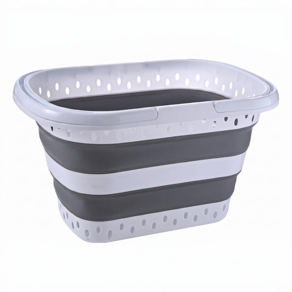 42L (11 Gallon) Collapsible Laundry Basket, Foldable Plastic Pop up Storage Hamper with Handles, Space-Saving Container for Bedroom, Bathroom, Dorm, Apartment (Grey)