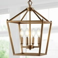 thumbnail image 4 of JONATHAN Y Pagoda 12" 4-Light Classic Traditional Metal Cage Lantern LED Pendant, Antique Gold, 4 of 8