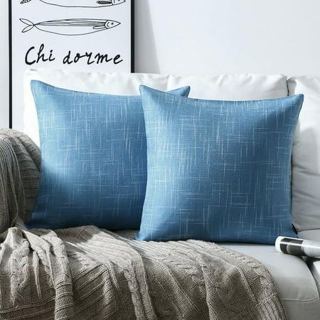 Lake Throw Pillows Phantoscope Soft Textured Linen Burlap Series Decorative Throw Pillow, 18” x 18”, Lake Blue, 2 Pack ()