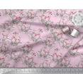 thumbnail image 2 of Soimoi Pink Silk Fabric Grass & Flamingo Bird Print Sewing Fabric Yard 42 Inch Wide, 2 of 3