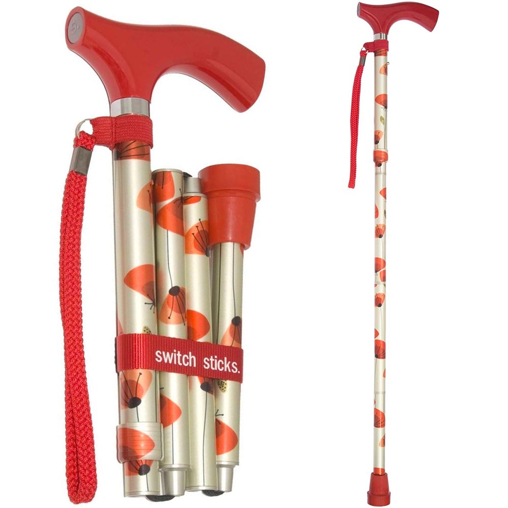 Switch Sticks Folding Walking Stick, Poppies