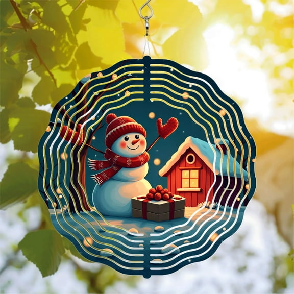Metal Hanging Wind Spinners & Chimes - Whimsical Snowman Design with Heart Perfect for Winter Yard & Garden Decor