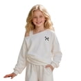 thumbnail image 6 of mgoYE Tween Girl Clothes 2 Pieces Outfit Set Off Shoulder Bow Print Top + Pant Fall Winter Spring Clothing, 6 of 9