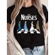thumbnail image 1 of Camiseta de moda para mujer, camiseta informal de cuello redondo para mujer, estampado "FOUR NURSES NURSES", top deportivo informal de manga corta para primavera/verano, camisetas de ocio., 1 of 6