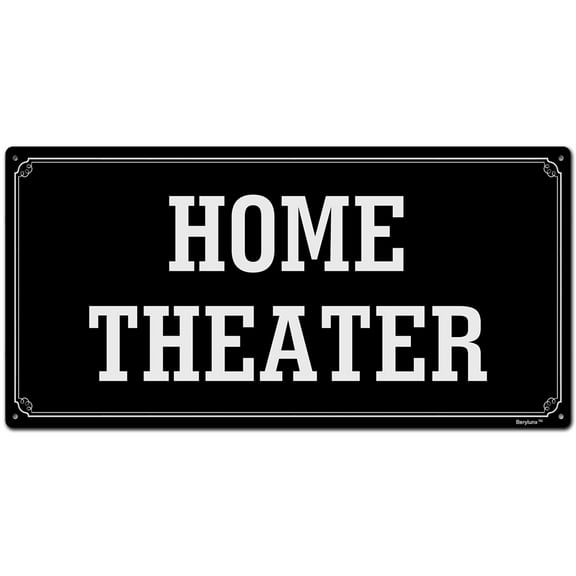 BTFSigns 6 x 12 inch Home Theater Rust-Free Aluminum Signs for Home Office and Business, Metal Signs for Door Black Rounded Corners, Durable, Long Lasting