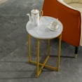 thumbnail image 5 of Tcbosik Small Round Side Table, Modern End Table with Faux Marble Top and Metal Frame for Living Room, Bedroom, Easy Assembly, White & Gold, 5 of 7
