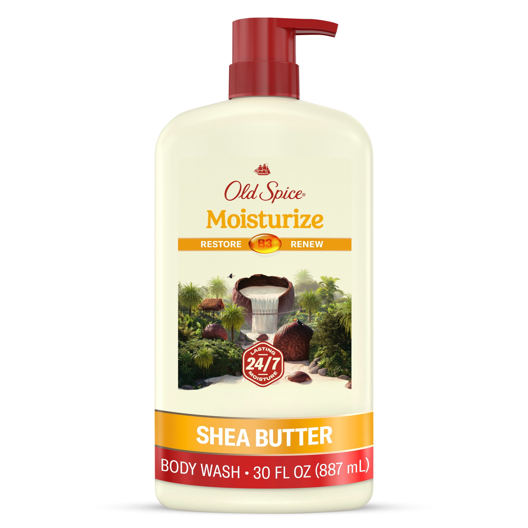 (4 pack) Old Spice Men's Body Wash, 24/7 Moisturization, Shea Butter, 30 fl oz