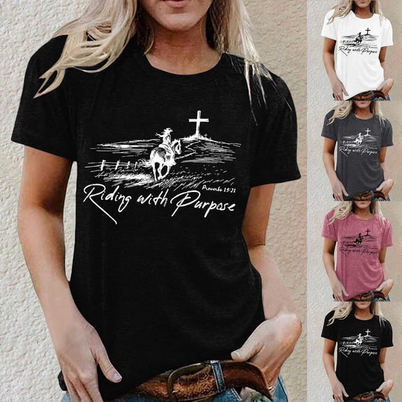 Trendfront Womens Summer Tops Western Riding with Purpose Graphic Tee Short Sleeve Crewneck Fashion T Shirts Casual Inspirational Shirts