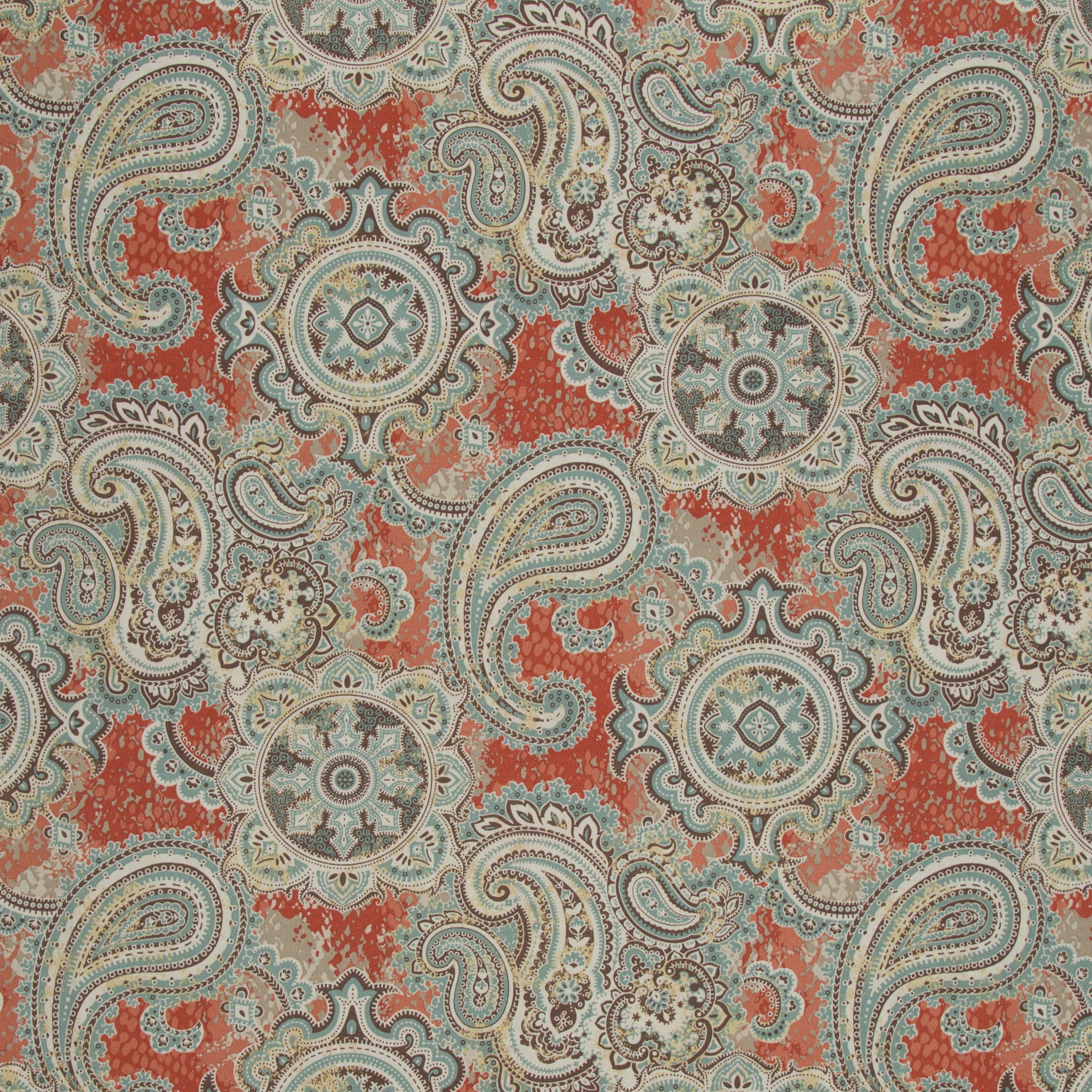 Coral Aqua Paisley Indoor/Outdoor Bench Cushion, Corded
