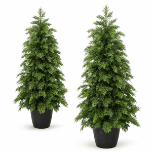3FT Artificial Cedar Topiary Trees 2 Pack UV Resistant Faux Pine Tree