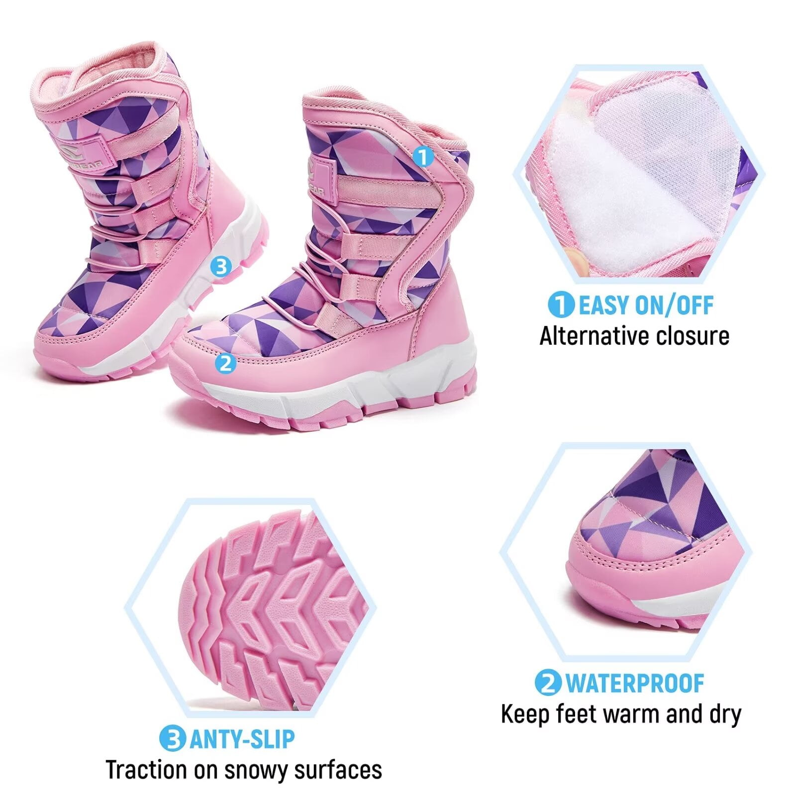 HOBIBEAR Stivali Da Neve Invernali Unisex Per Bambini, Caldi E Antiscivolo. Perfetti Per La Neve E Il Tempo Libero. (Taglie Bambini) - 2