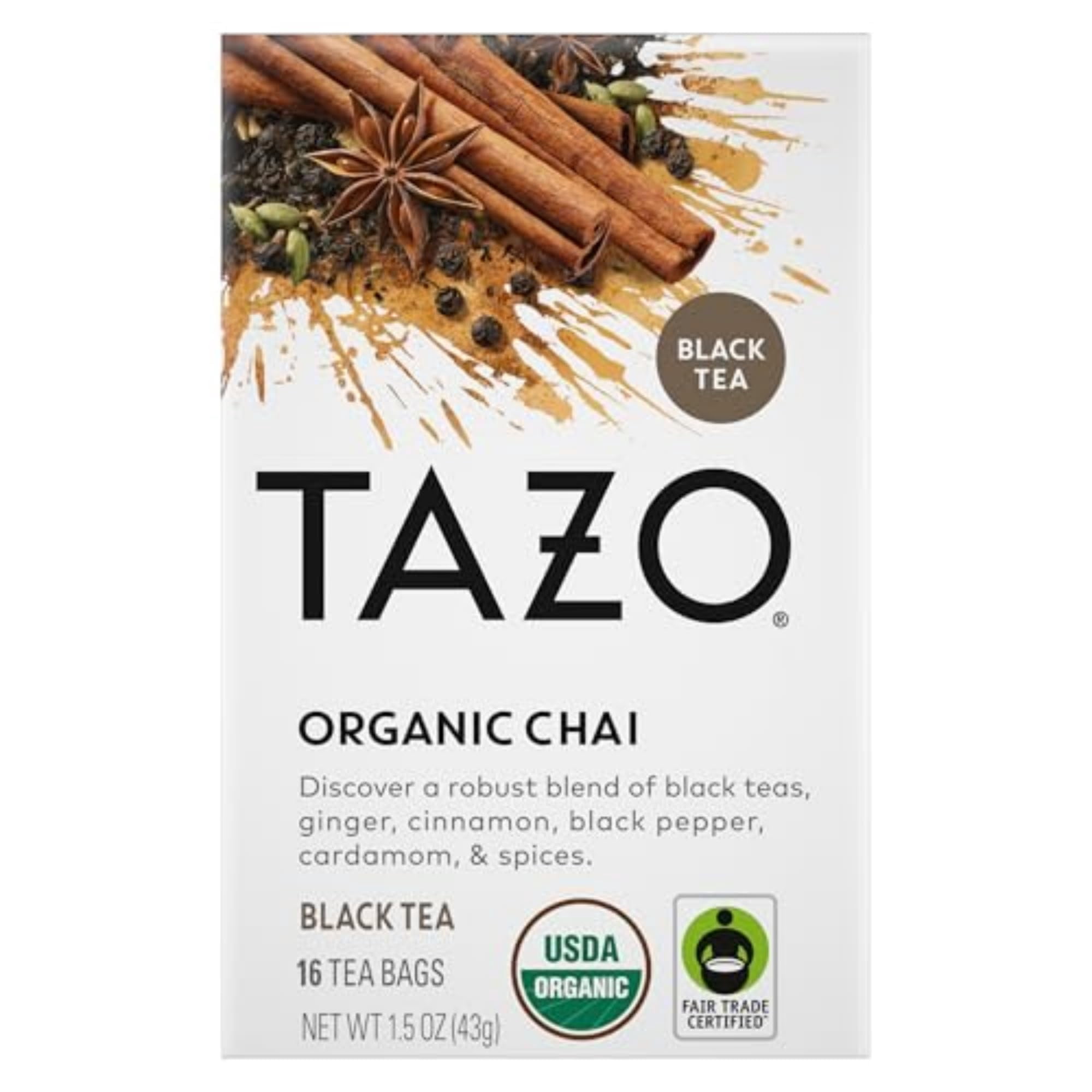 Tazo Regenerative Organic Chai Black Tea, Contains Caffeine, Fair Trade, Kosher, Usda Certified Organic, Non-Gmo, 16 Tea Bags (Pack Of 6)