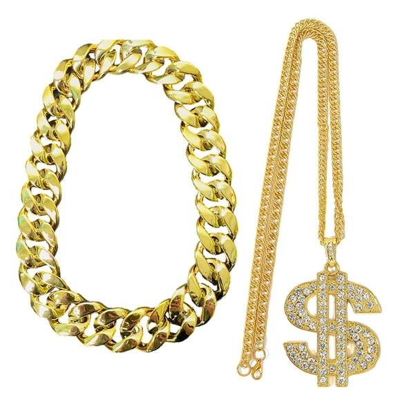 Necvior 2 Pieces Stylish Gold Chain Necklace Hip Hop Neck Jewelry Rapper Chains CCB Material Perfect Gift for Men and Women