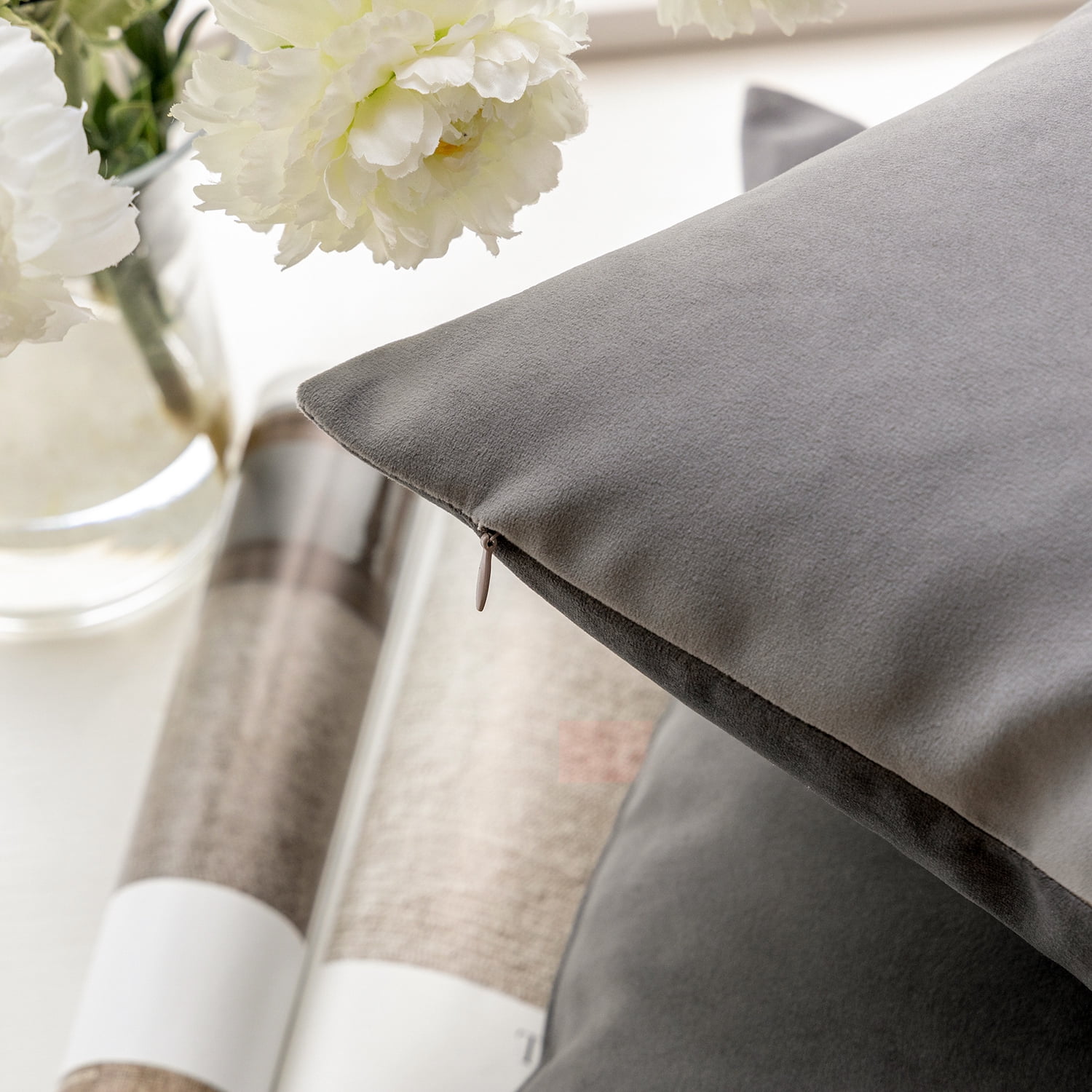 Phantoscope Soft Silky Velvet Series Decorative Throw Pillow, 18" x 18", Dark Gray, 1 Pack
