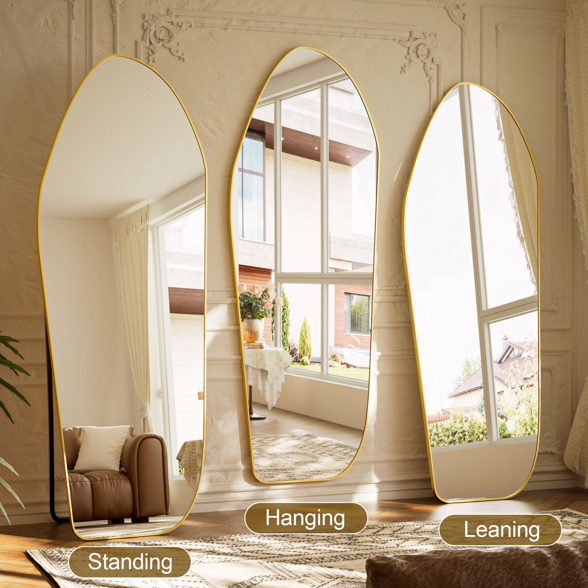 Easy4Home 69"x25" Irregular Full Length Mirror Decorative Standing Floor Mirror Wall Mounted, Gold