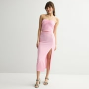 Juniors' madden girl Ruched Bandeau Top & Side Slit Skirt Set Color: Pale Pink Size: X SMALL