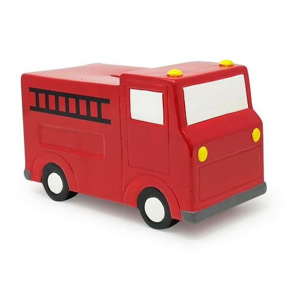 Isaac Jacobs Ceramic Red Fire Truck Coin Bank, Vehicle Money Bank