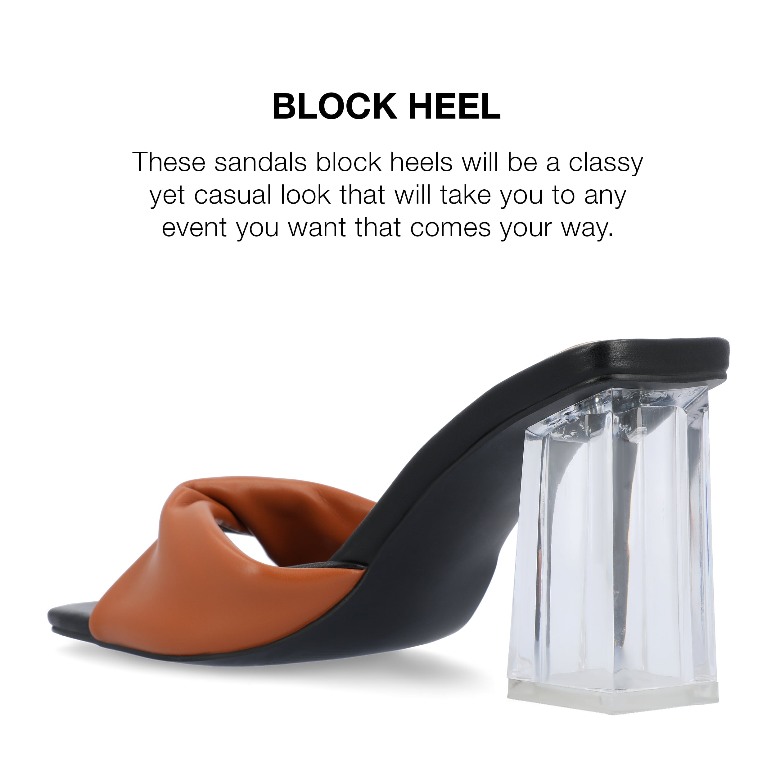 Journee Collection Womens Aylia Clear Block Heel Soft Vegan Leather Slip On Sandals