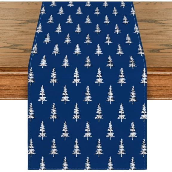 Mloabuc Blue Xmas Tree Christmas Table Runner, Seasonal Winter Kitchen Dining Table Decoration for Home Party Decor 13x72 Inch