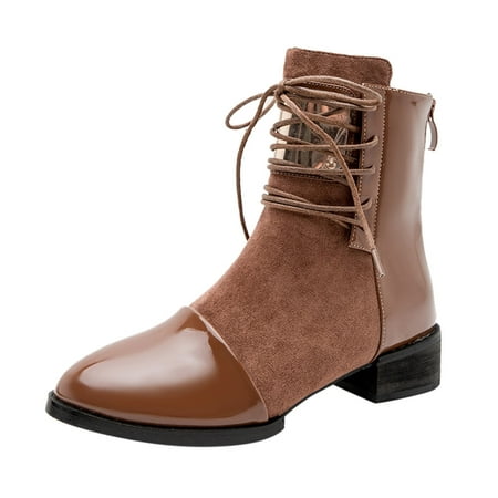 

Boots for Women Chunky Heel Ankle Boots Short Boots Fashion Leather Boots Casual Shoes Side Zipper Booties Brown