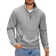 thumbnail image 2 of Mohiass Mens Quarter Zip Pullover Long Sleeve Quilted Sweatshirt Casual Waffle Sweaters Polo Shirts with Pocket Light Gray XL, 2 of 5