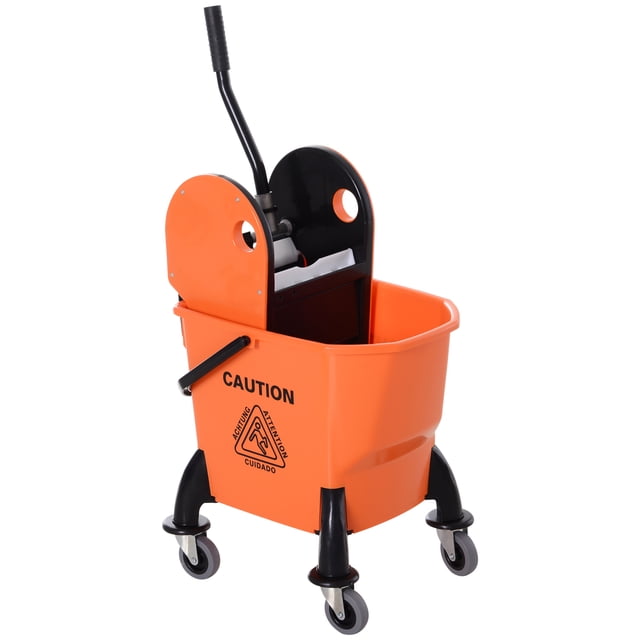 HOMCOM Seau à Vadrouille 6,9 Gal/26 L avec Essoreuse, Seau à Vadrouille sur Roues, Orange