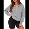 thumbnail image 3 of Sudadera con Capucha de Otoño para Mujer, Sudadera Corta de Larga con Media Cremallera, Jersey de Invierno, Ropa de Moda Gris XL, 3 of 10
