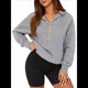 thumbnail image 3 of Sudadera con Capucha de Otoño para Mujer, Sudadera Corta de Larga con Media Cremallera, Jersey de Invierno, Ropa de Moda Gris XL, 3 of 10