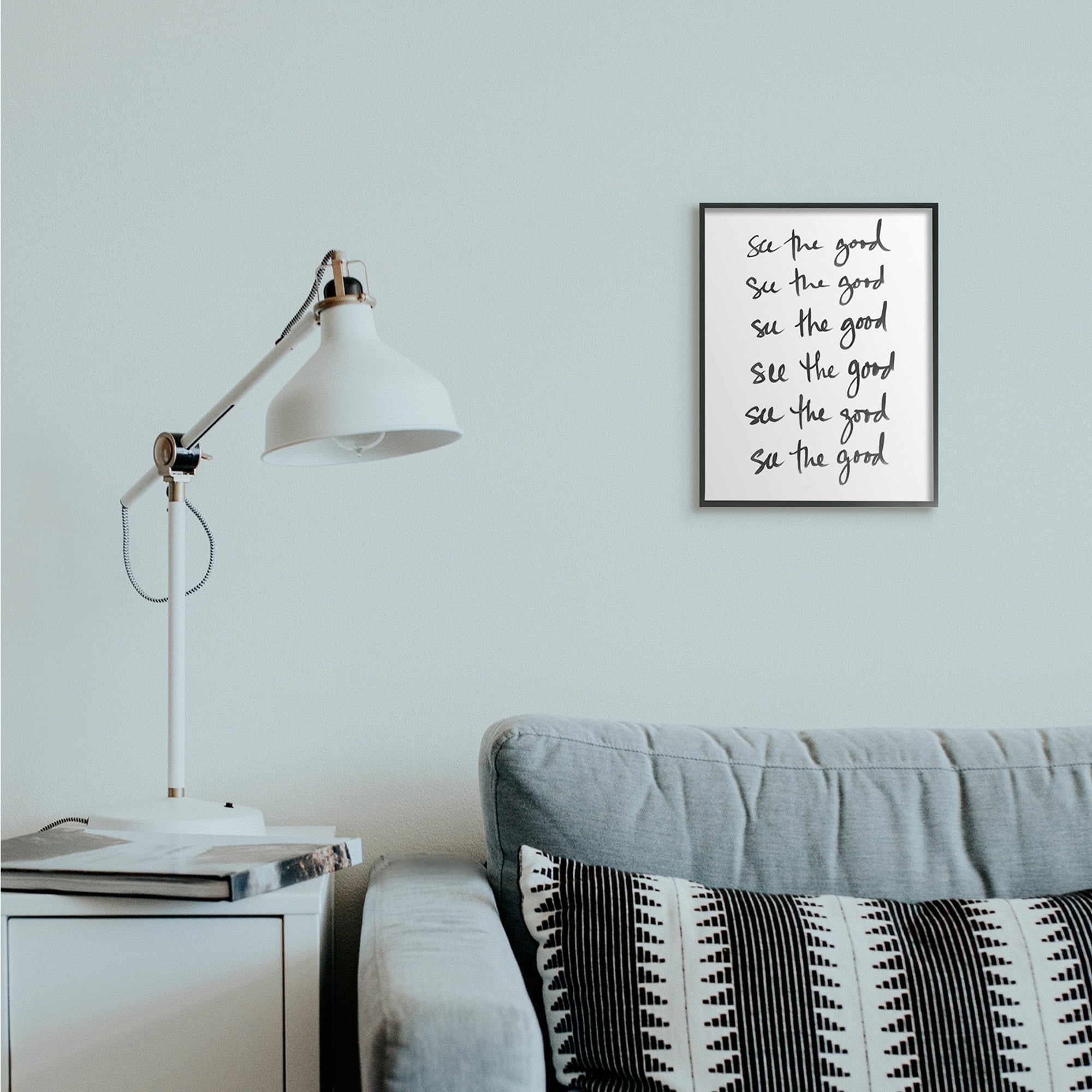 Stupell Industries See The Good Repeated Text Minimal Black White Black Framed by SD Graphics Studio