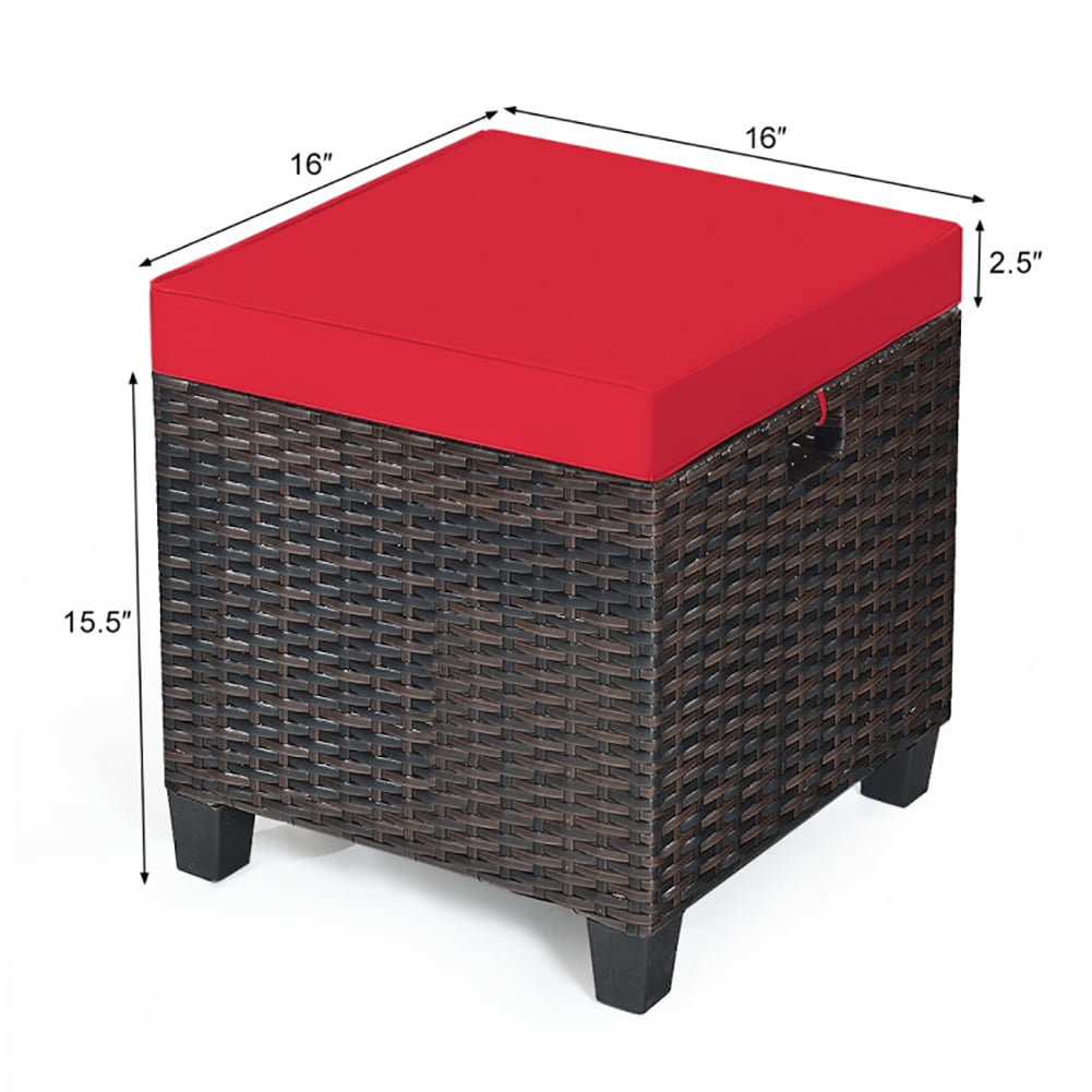 Aimee Lii 2 Pieces Patio Rattan Ottoman Set with Removable Cushions, Outdoor Patio Furniture Set, Red