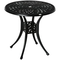 Topcobe 30" Round Patio Dining Table with Umbrella Hole, Antique Cast Aluminum Outdoor Bistro Table Only, Modern Furniture for Outdoor, Black