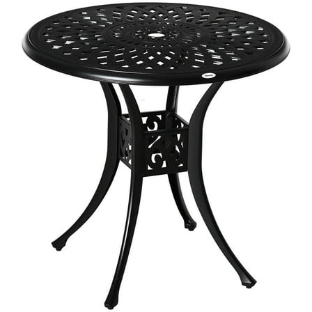Aimee Lii 30" Round Patio Dining Table with Umbrella Hole, Antique Cast Aluminum Outdoor Bistro Table Only, Outdoor Furniture for Outdoor Patio Garden Backyard, Black