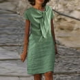 thumbnail image 1 of Jusqu'à 65 % de Réduction! Robes de Mode d'Été pour Femmes 2024 Grande Taille Nouvelle Élégance Col Rond Noué Manches Courtes Couleur Unie Coton Lin Robe, 1 of 6