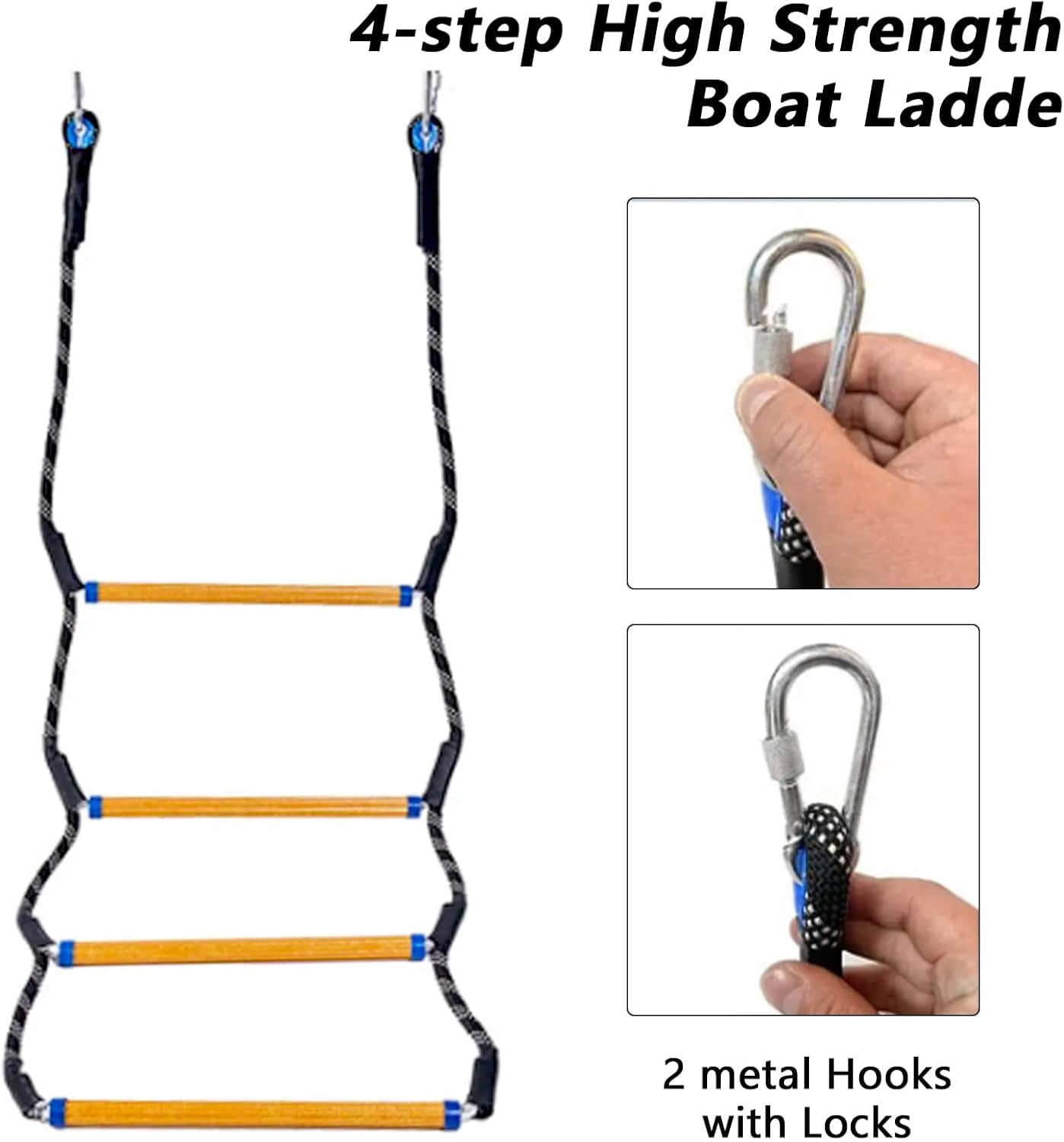 4 Steps Boat Ladder, Marine Rope Ladder, Fire Ladder, Climbing Aid for Hunting, Boat Rope Ladder, Folding Boat Rope Ladder for Boat, Removable Boat Rope Ladder for Dinghy, Kayak