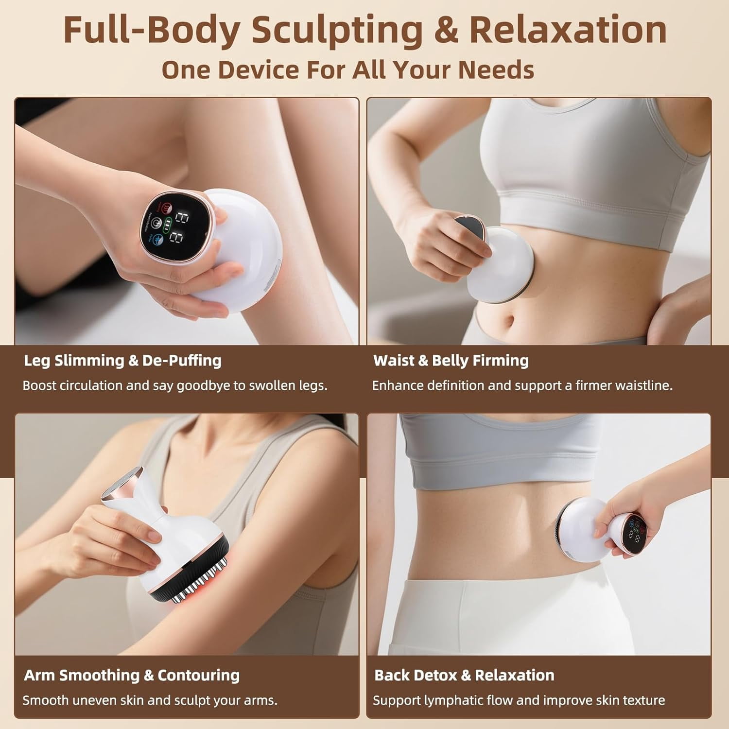 4-in-1 Heated Body Sculpting Massager with Vibration, Red Light & Microcurrent Pulse, Rechargeable Handheld Tool for Skin Toning and Firming